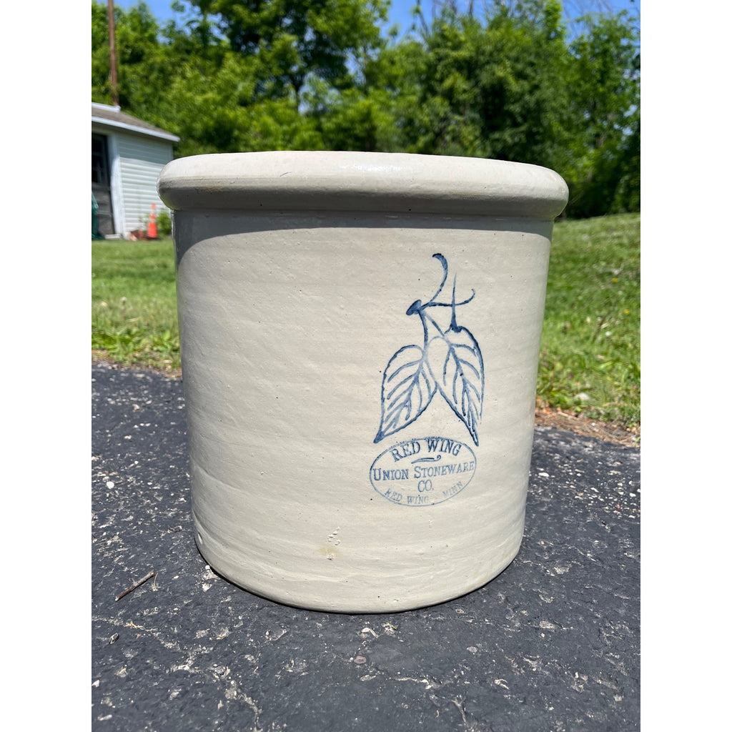 Antique Red Wing 4 Gallon Stoneware Crock Union Stoneware Co. Birch Leaf
