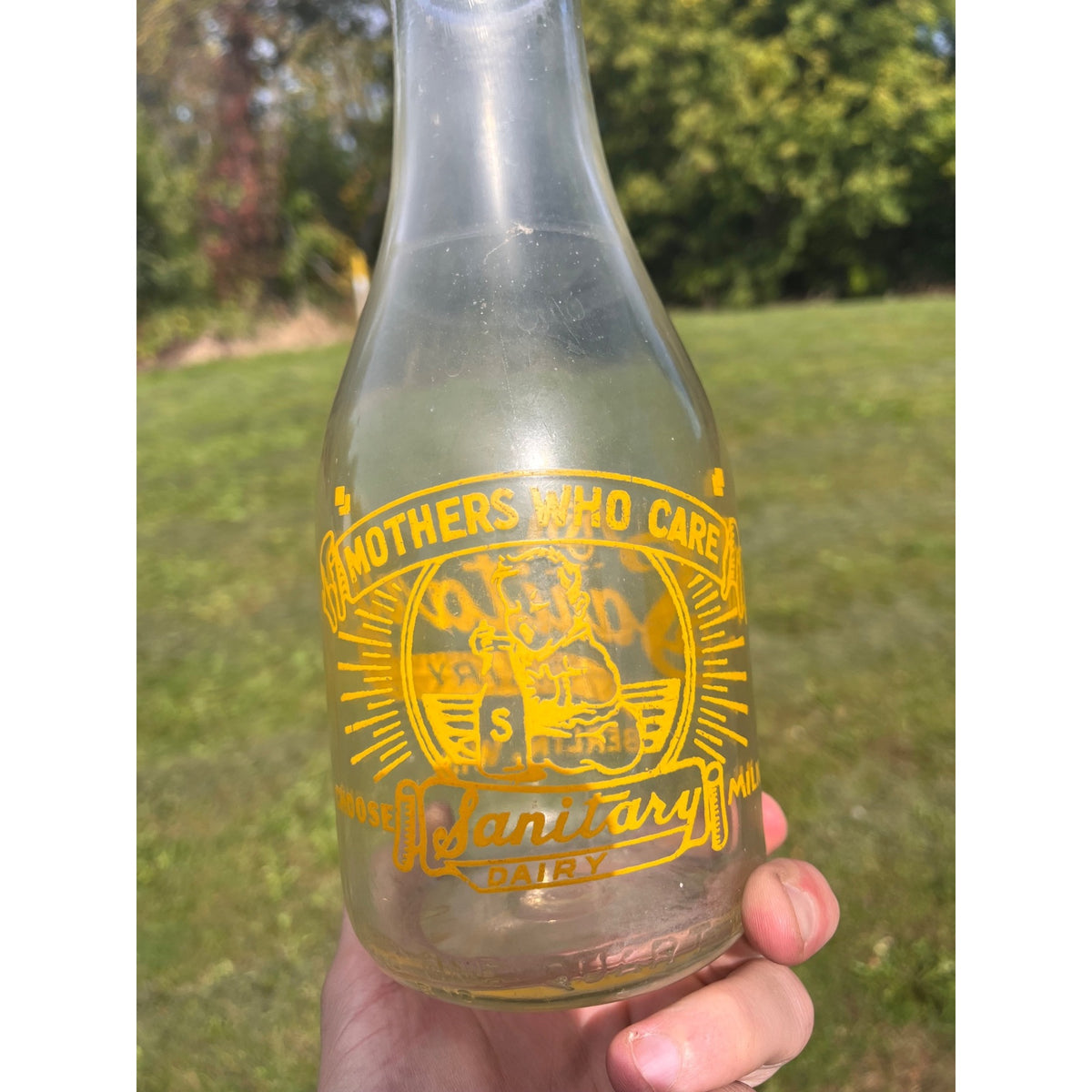 TRPQ Milk Bottle Sanitary Dairy Co. Berlin WI Quart Wis Waupun Ripon Wisconsin