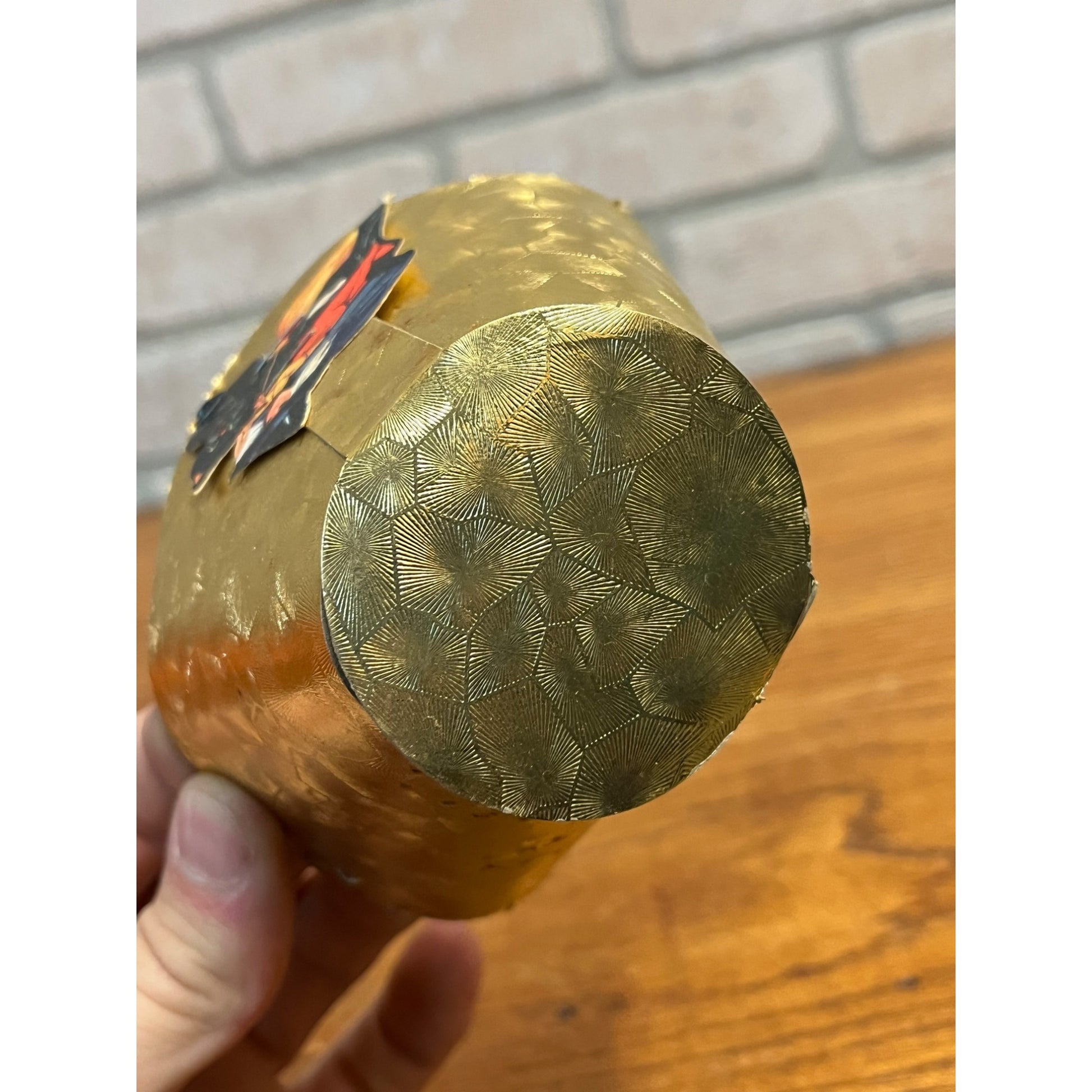 Vintage 1940s Halloween Witch Riding Black Cat Gold Cardboard Nut Cup Party Favor