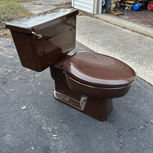 Vintage 1970s Espresso Brown Kohler Bathroom Porcelain Toilet Mid-Century