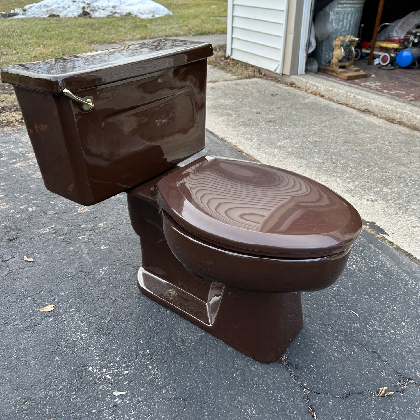 Vintage 1970s Espresso Brown Kohler Bathroom Porcelain Toilet Mid-Century