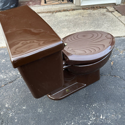 Vintage 1970s Espresso Brown Kohler Bathroom Porcelain Toilet Mid-Century