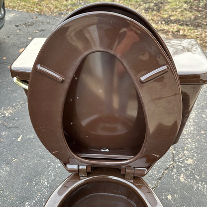 Vintage 1970s Espresso Brown Kohler Bathroom Porcelain Toilet Mid-Century