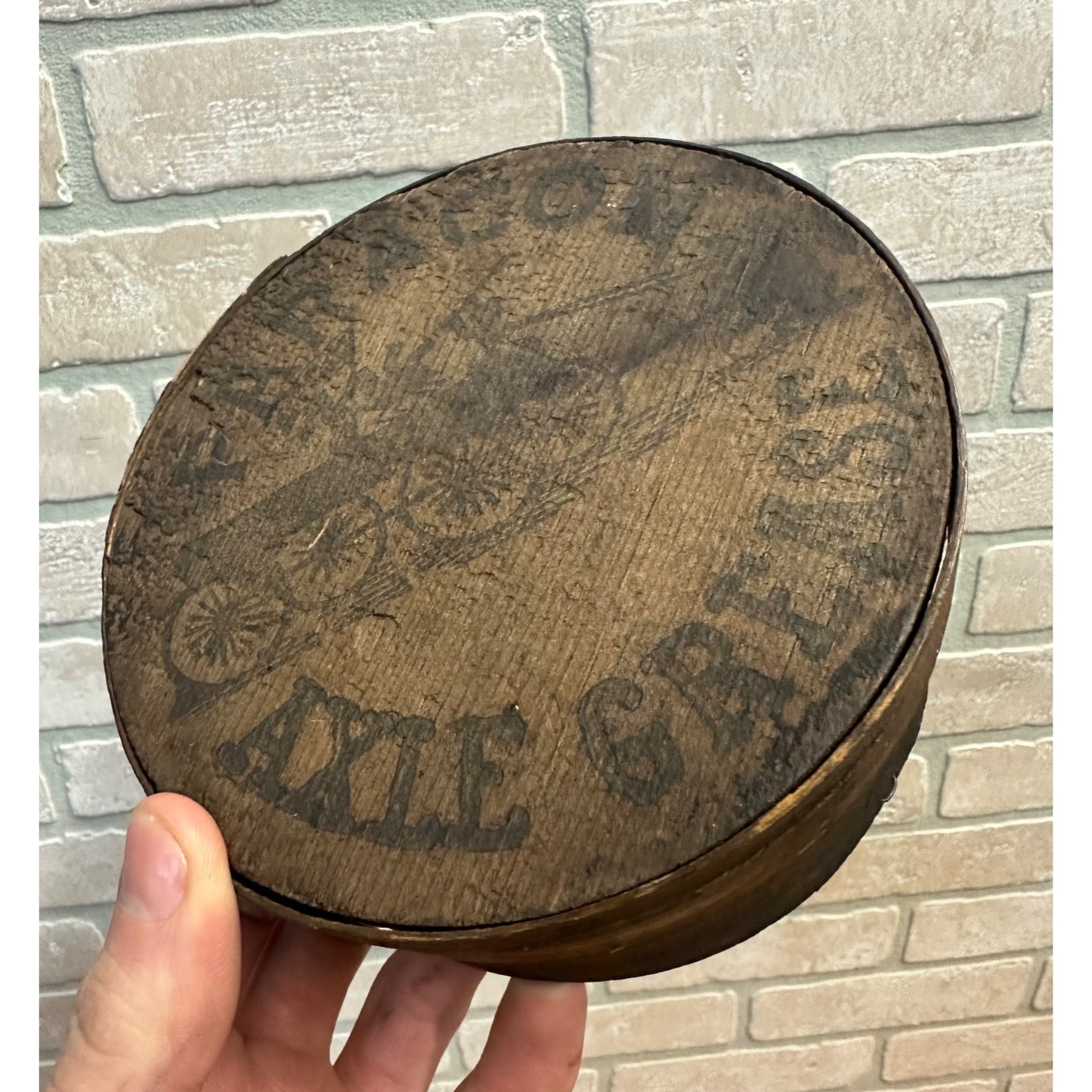 SCARCE Antique 1880s Paragon Axle Grease Wooden Oil Bentwood Wood Box Can