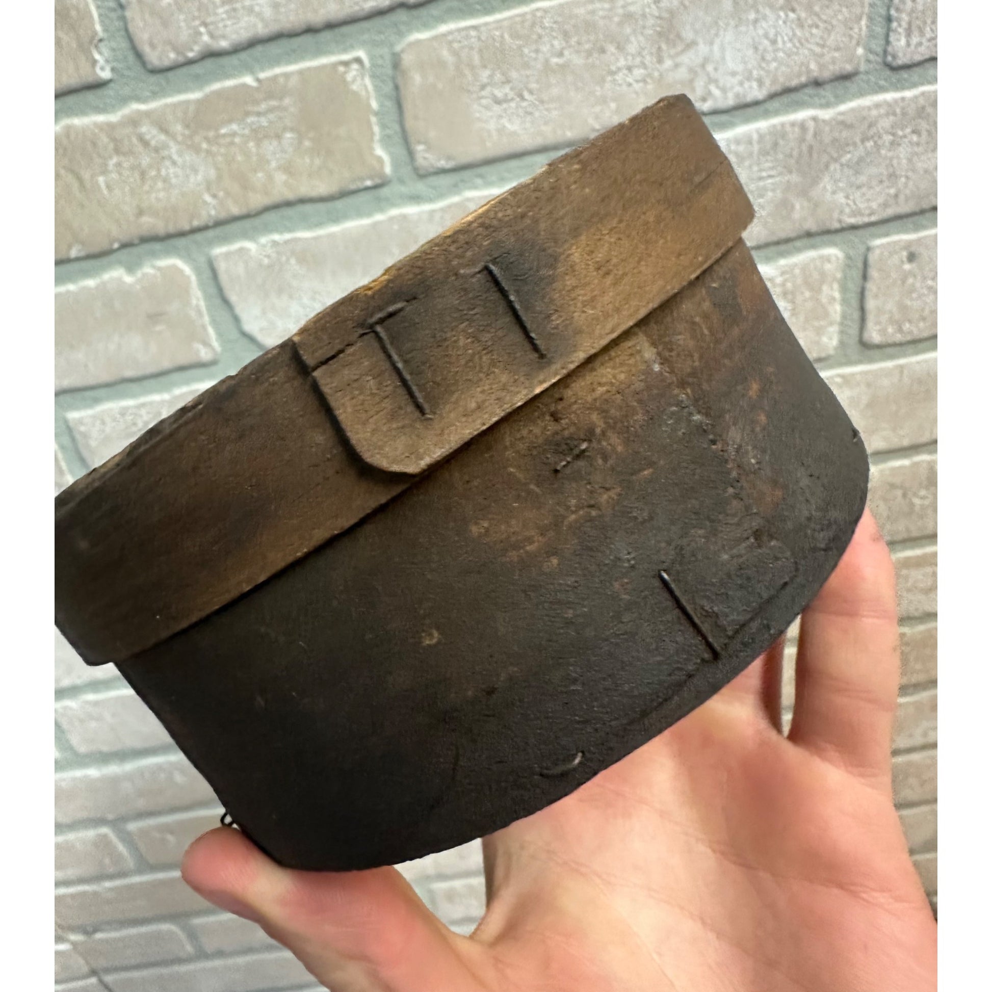 SCARCE Antique 1880s Paragon Axle Grease Wooden Oil Bentwood Wood Box Can