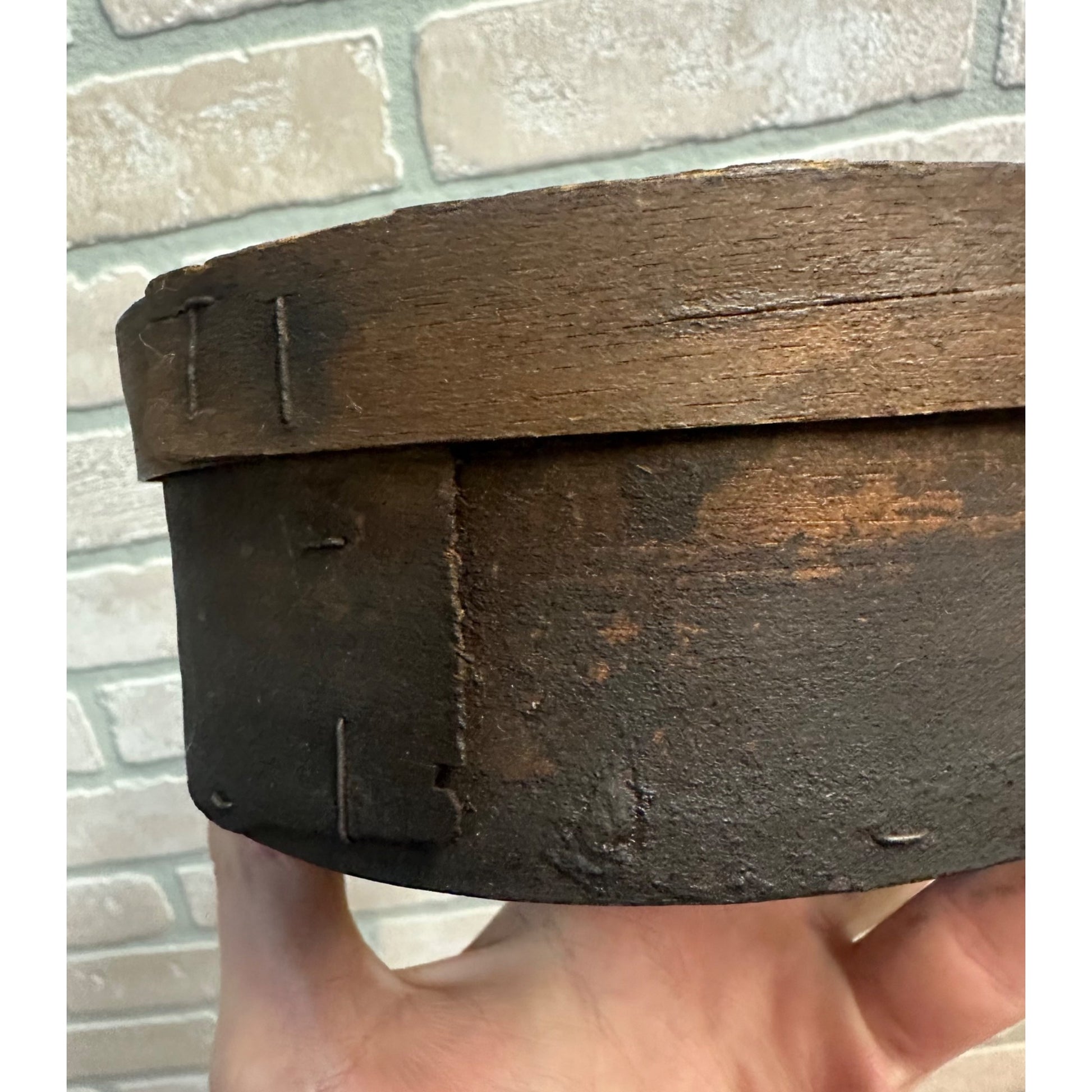 SCARCE Antique 1880s Paragon Axle Grease Wooden Oil Bentwood Wood Box Can