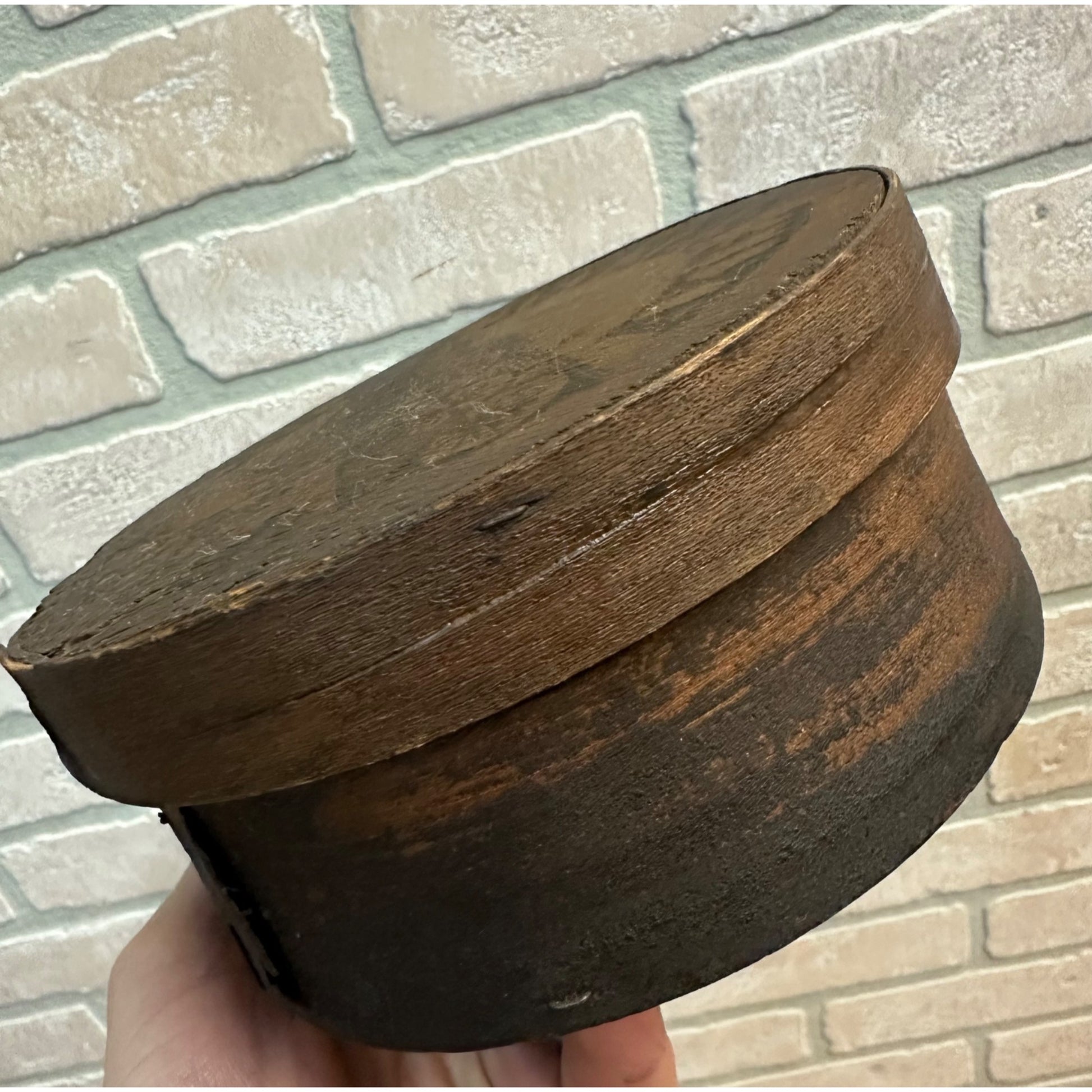 SCARCE Antique 1880s Paragon Axle Grease Wooden Oil Bentwood Wood Box Can