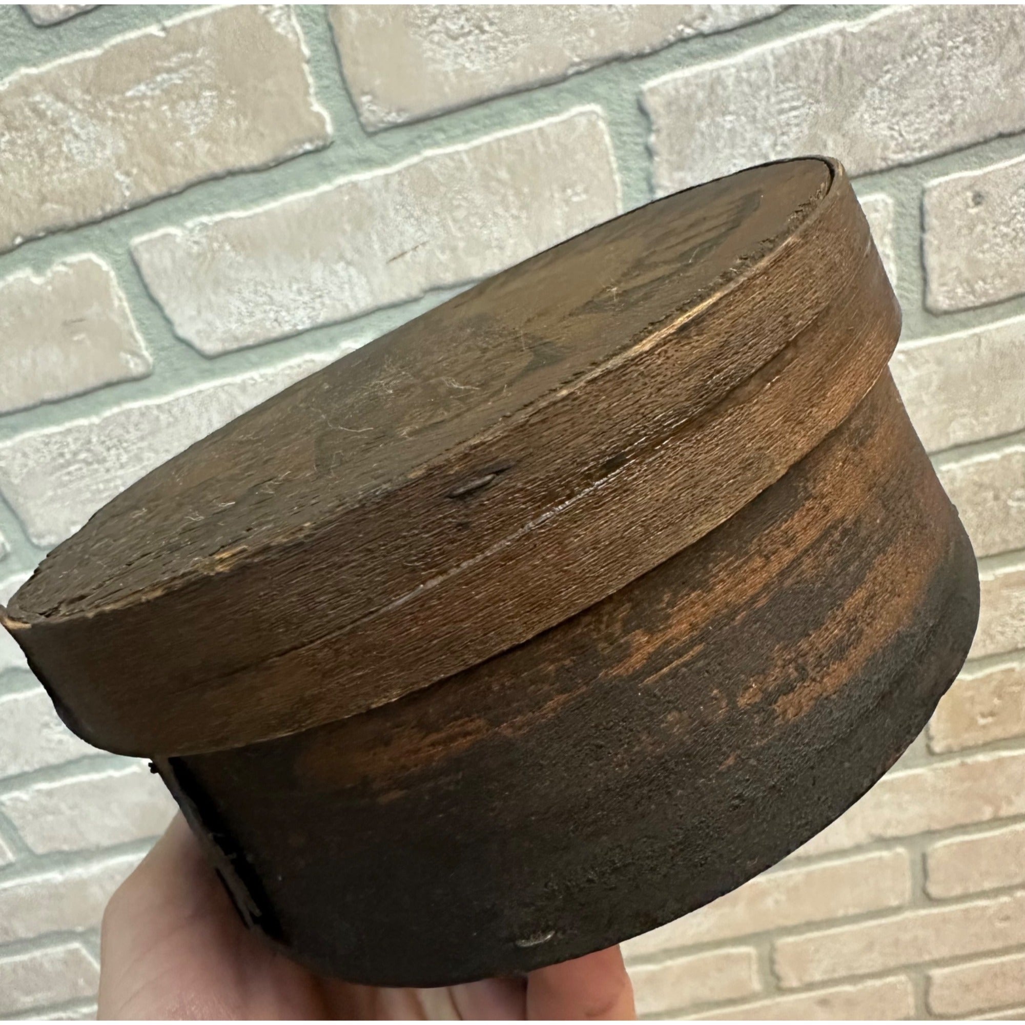 SCARCE Antique 1880s Paragon Axle Grease Wooden Oil Bentwood Wood Box Can