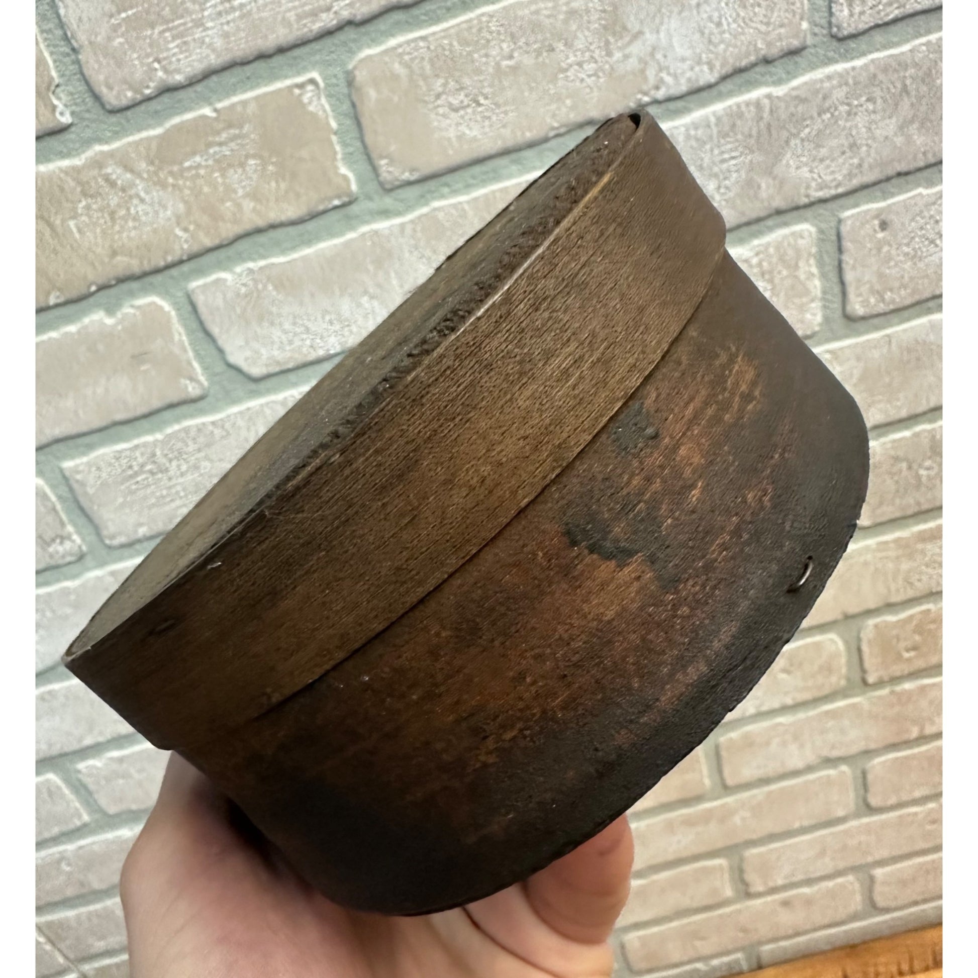 SCARCE Antique 1880s Paragon Axle Grease Wooden Oil Bentwood Wood Box Can