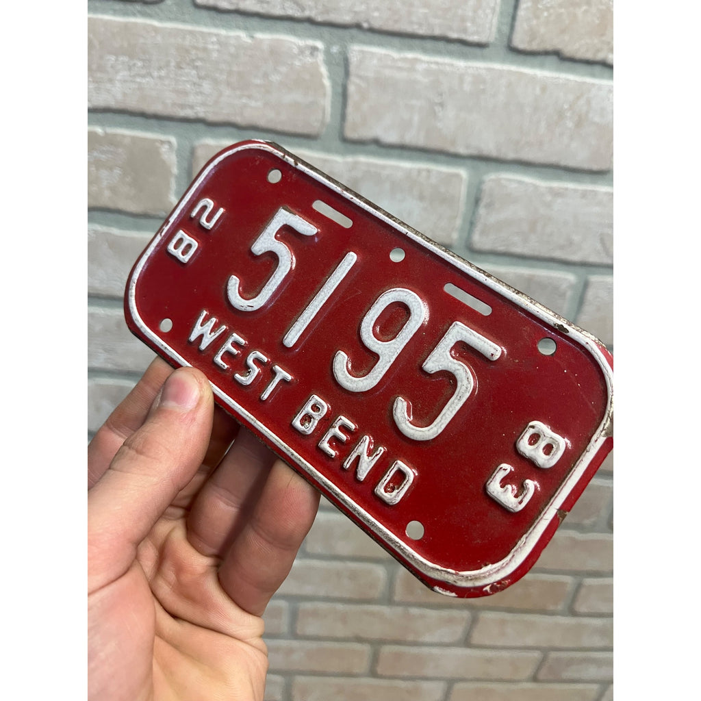 Vintage Wisconsin Bicycle Bike License Plate Embossed West Bend 1982-1983