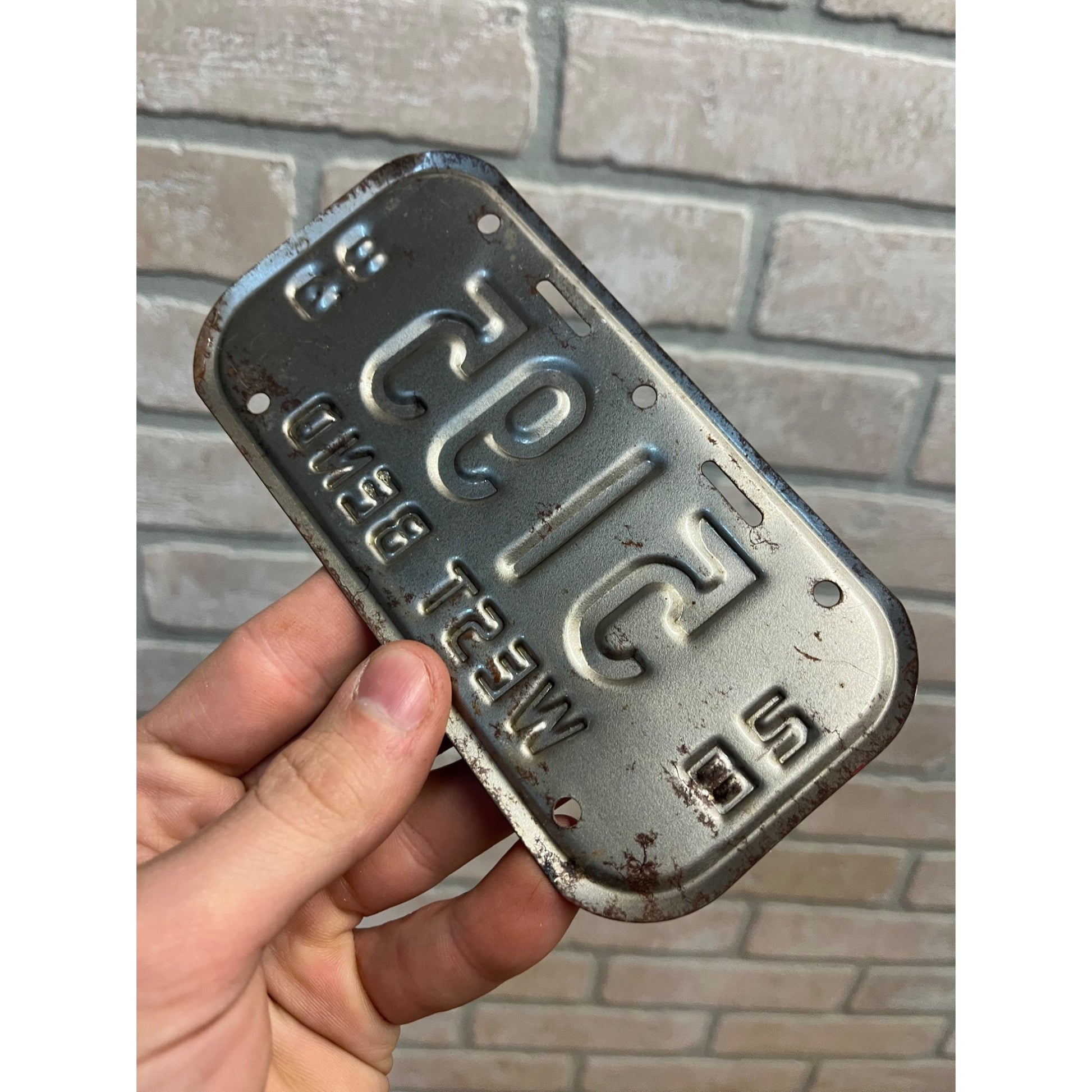 Vintage Wisconsin Bicycle Bike License Plate Embossed West Bend 1982-1983