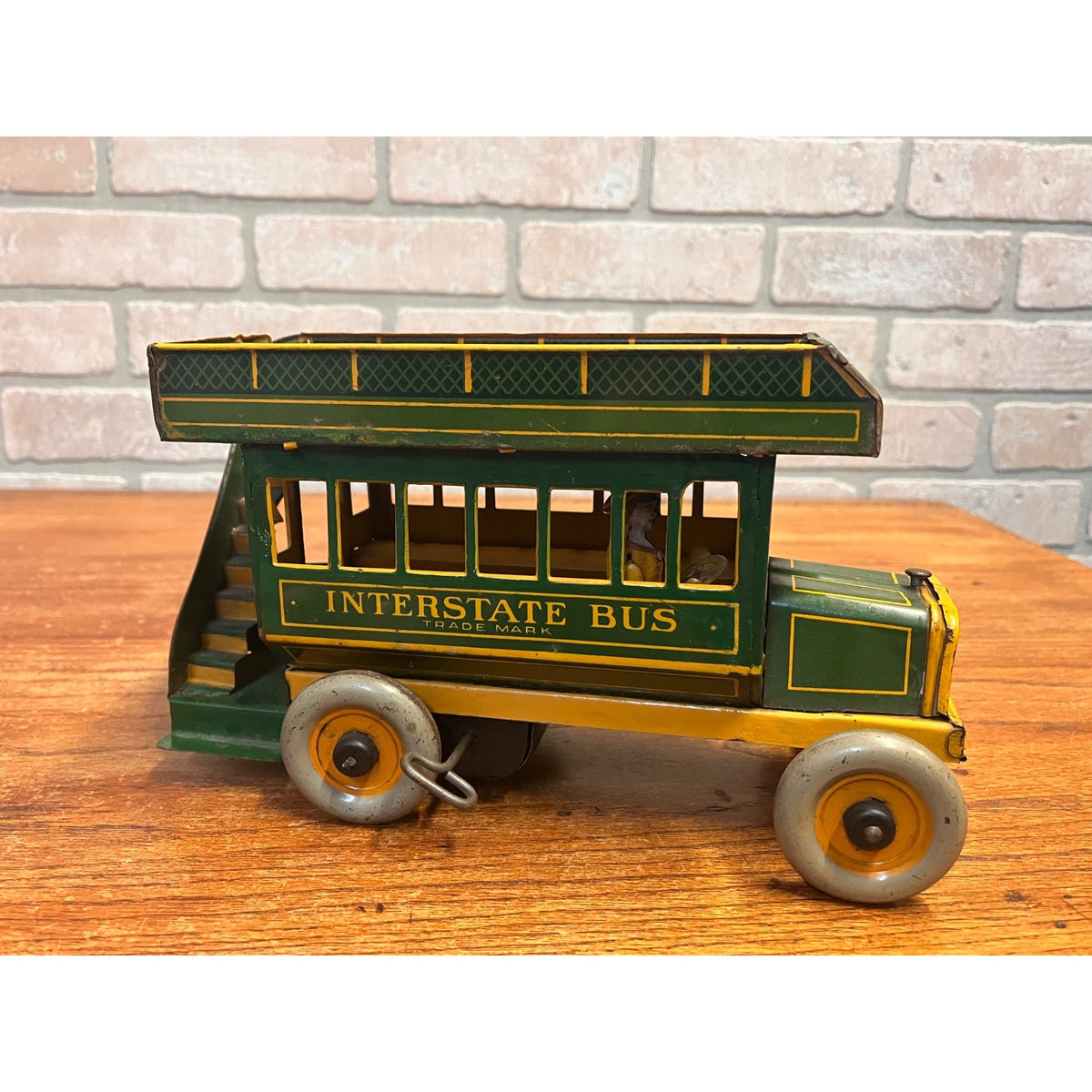 Vintage 1930s Ferdinand Strauss Wind-Up Interstate Double-Decker Bus - Works