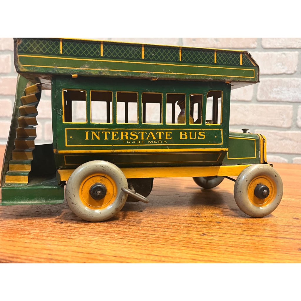 Vintage 1930s Ferdinand Strauss Wind-Up Interstate Double-Decker Bus - Works