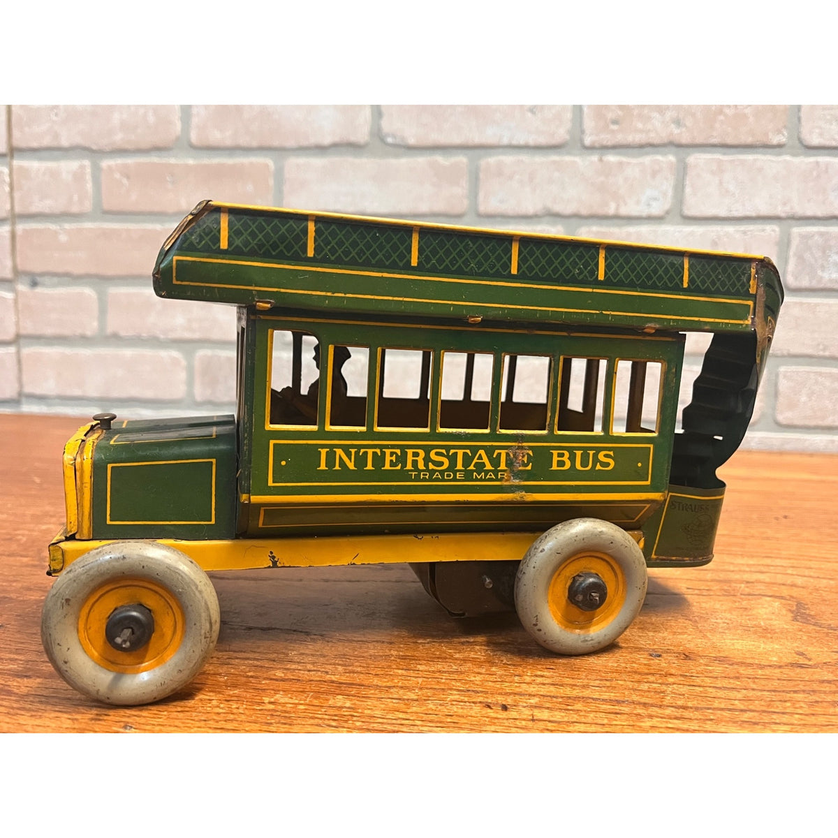 Vintage 1930s Ferdinand Strauss Wind-Up Interstate Double-Decker Bus - Works