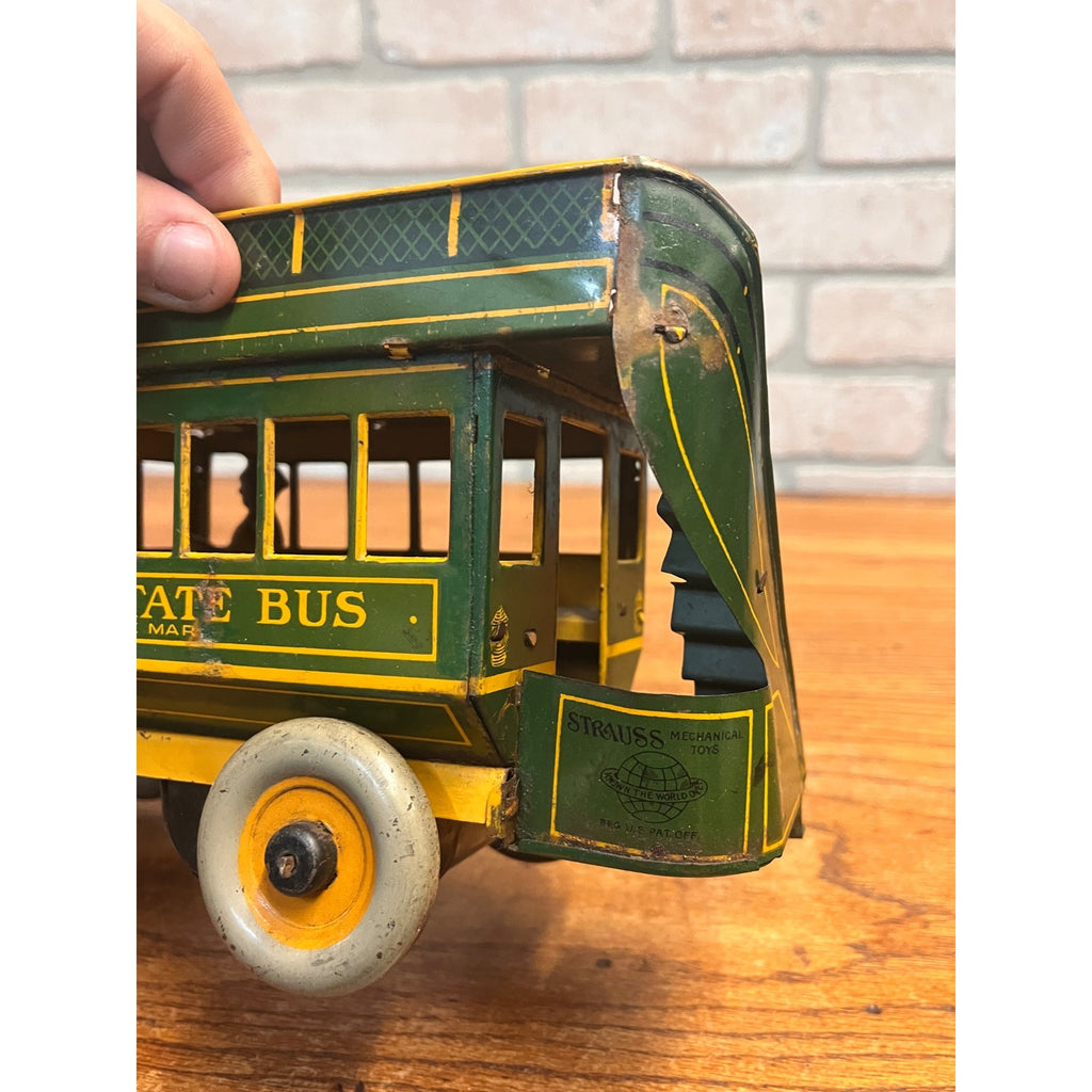 Vintage 1930s Ferdinand Strauss Wind-Up Interstate Double-Decker Bus - Works