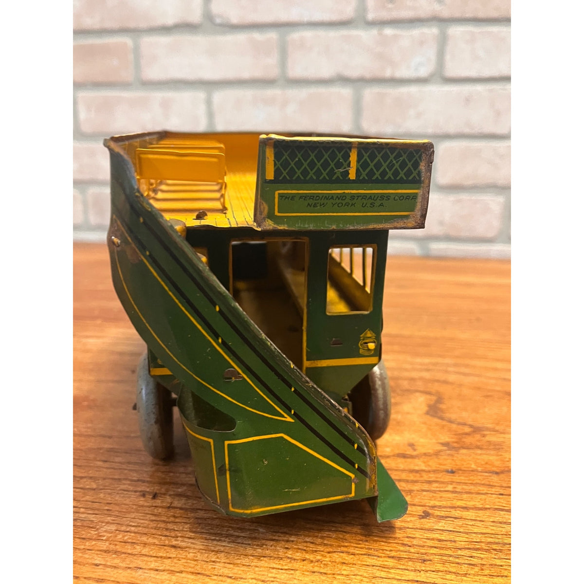 Vintage 1930s Ferdinand Strauss Wind-Up Interstate Double-Decker Bus - Works