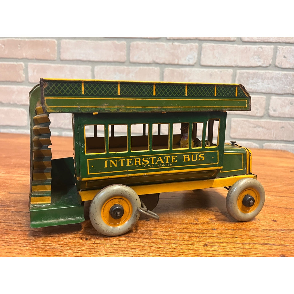 Vintage 1930s Ferdinand Strauss Wind-Up Interstate Double-Decker Bus - Works