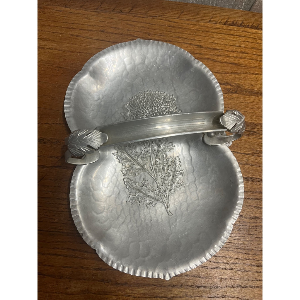 Vintage Mid Century Trinket Dresser Tray Basket Aluminum Flower Hammered