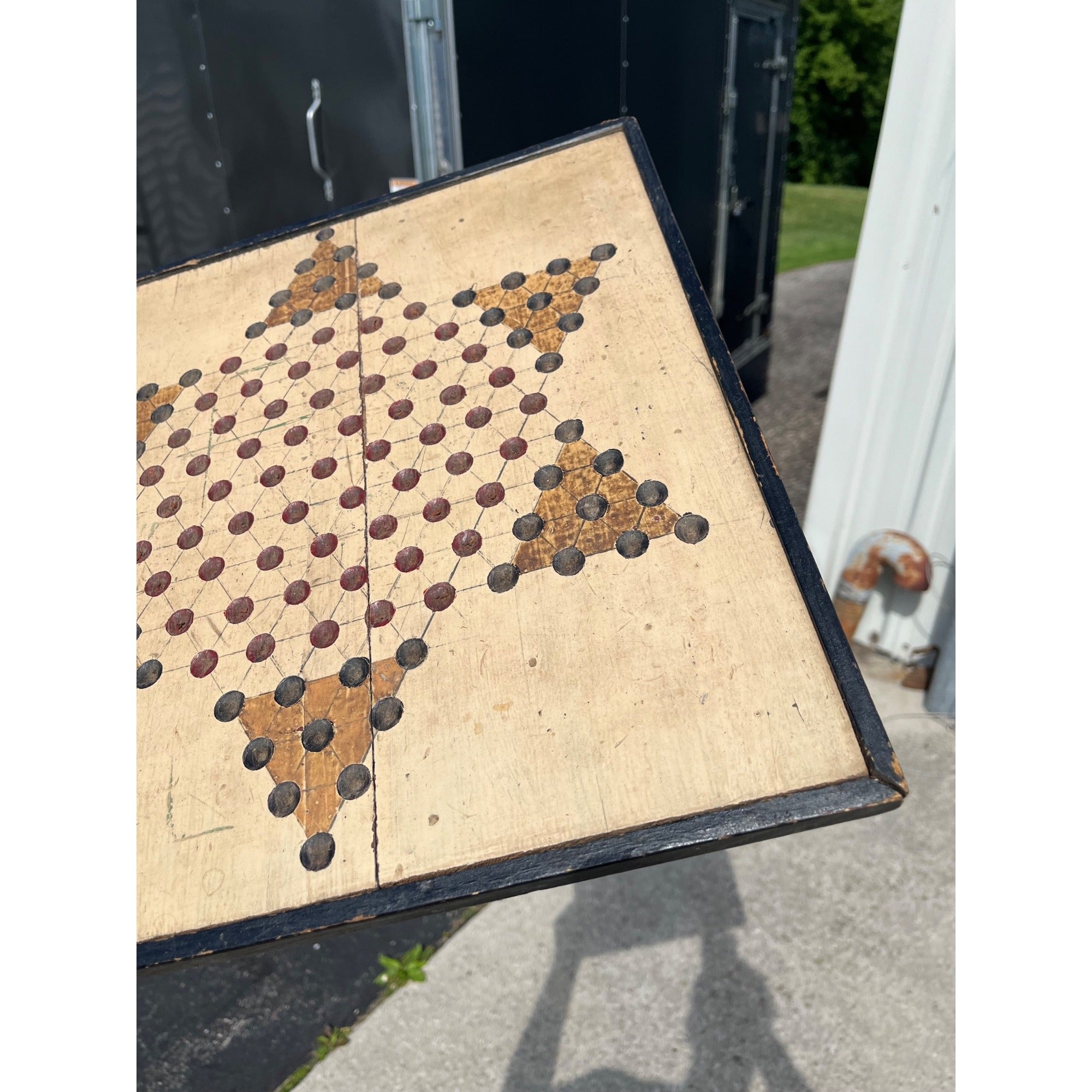 Antique Primitive Chinese Checkers Wooden Painted Game Board Folk Art AAFA