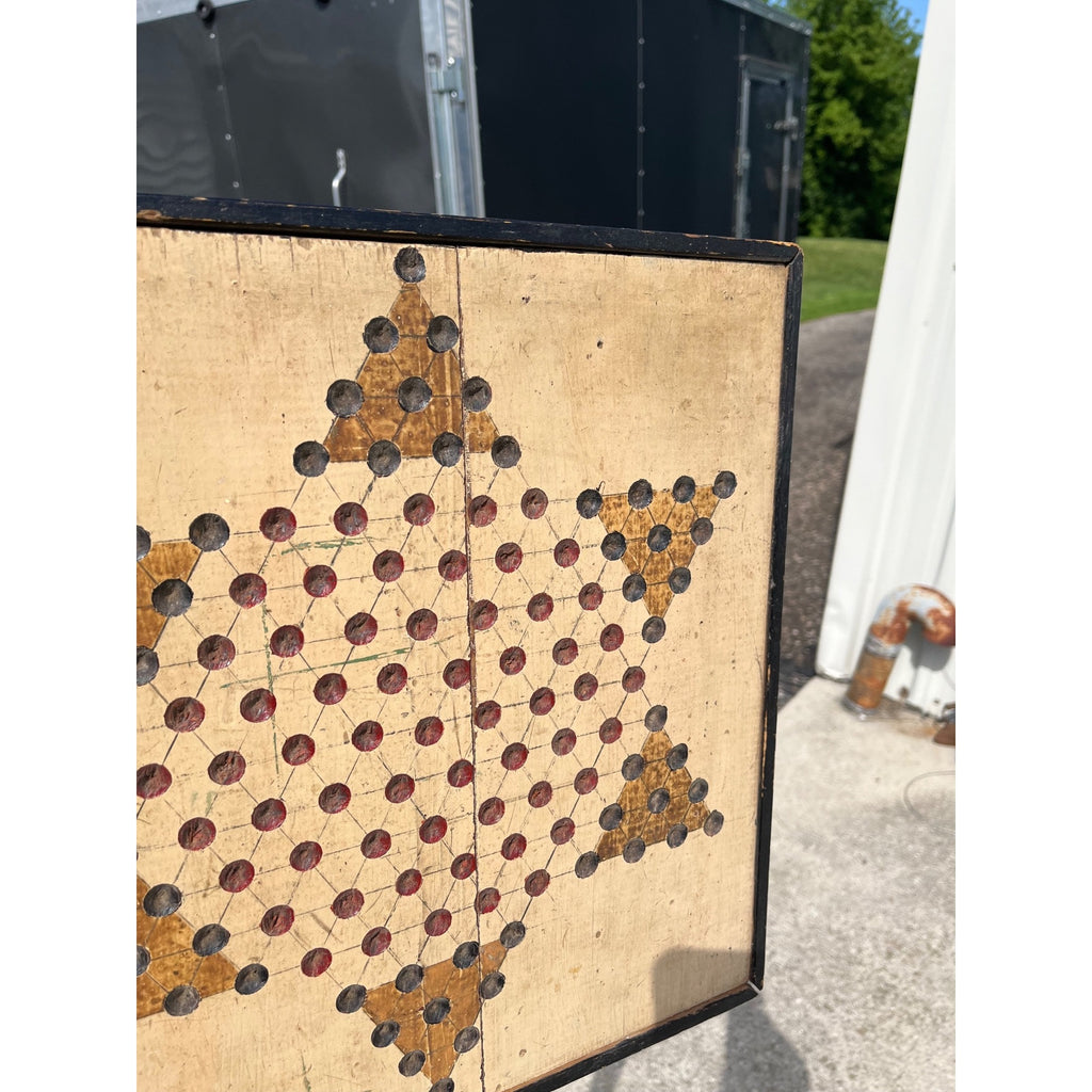 Antique Primitive Chinese Checkers Wooden Painted Game Board Folk Art AAFA