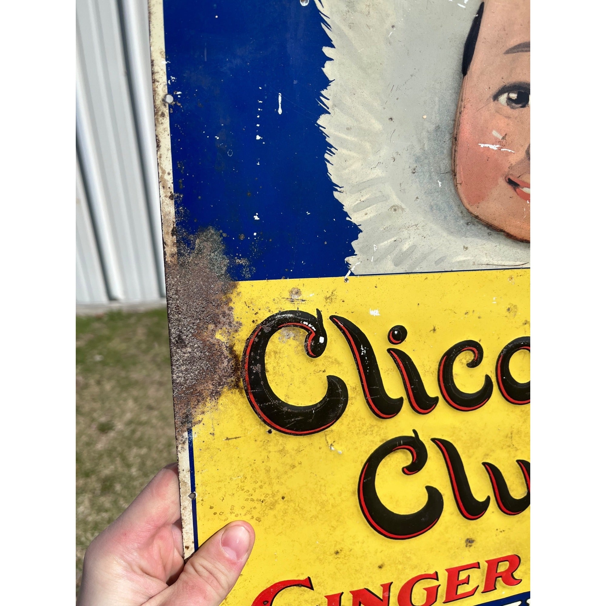 RARE Vintage Clicquot Club Ginger Ale Embossed Tin Advertising Soda Sign Eskimo