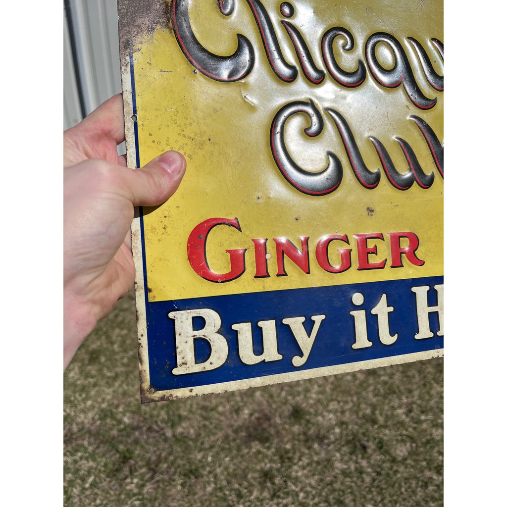 RARE Vintage Clicquot Club Ginger Ale Embossed Tin Advertising Soda Sign Eskimo