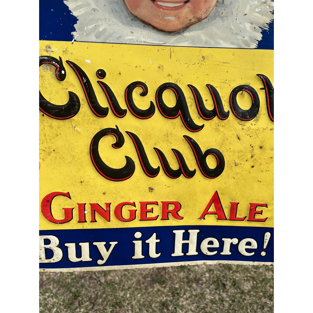 RARE Vintage Clicquot Club Ginger Ale Embossed Tin Advertising Soda Sign Eskimo