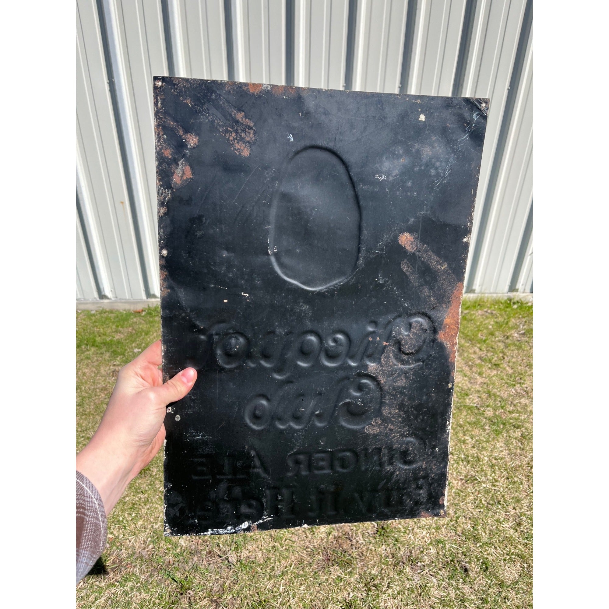 RARE Vintage Clicquot Club Ginger Ale Embossed Tin Advertising Soda Sign Eskimo