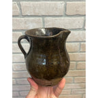 Antique Primitive 1900s Earthenware / Redware Cream Pitcher Albany Slip 5.25” Farmhouse Country Decor