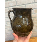 Antique Primitive 1900s Earthenware / Redware Cream Pitcher Albany Slip 5.25” Farmhouse Country Decor
