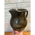 Antique Primitive 1900s Earthenware / Redware Cream Pitcher Albany Slip 5.25” Farmhouse Country Decor