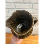 Antique Primitive 1900s Earthenware / Redware Cream Pitcher Albany Slip 5.25” Farmhouse Country Decor