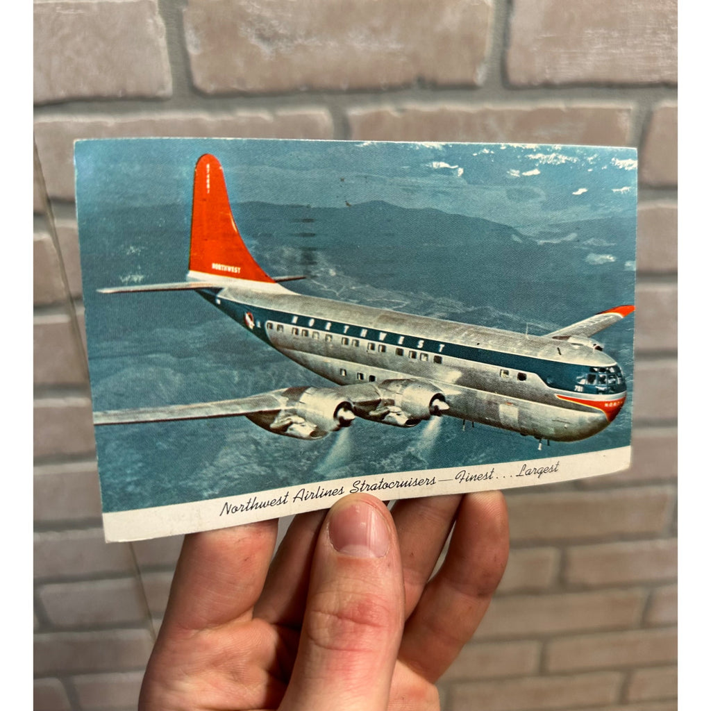 Postcard Northwest Orient Airlines Stratocruiser Airplane 1956 Chrome