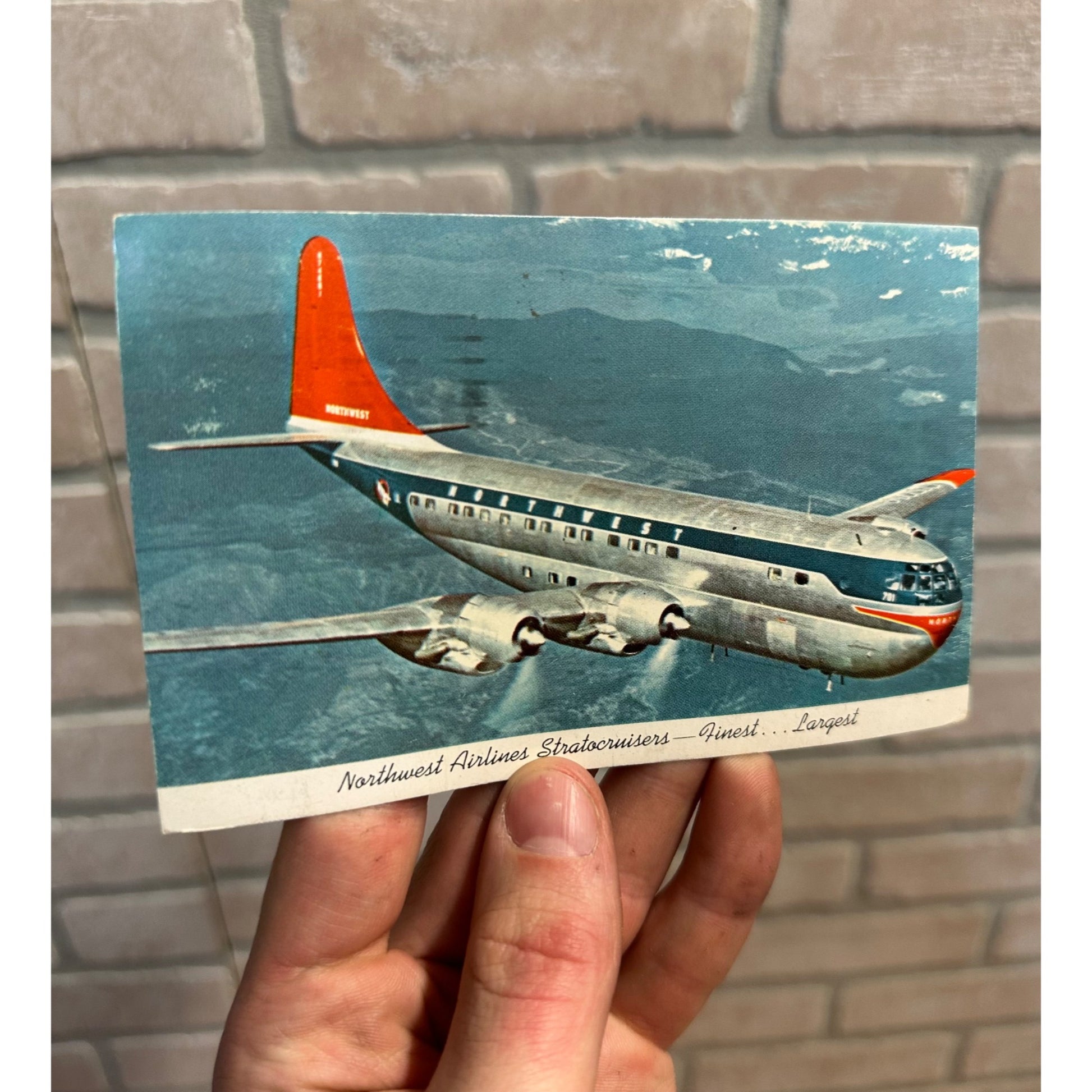 Postcard Northwest Orient Airlines Stratocruiser Airplane 1956 Chrome