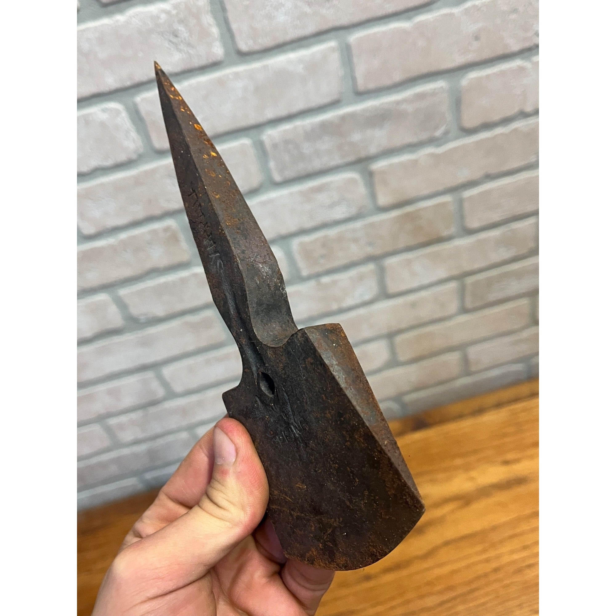 Antique South Asia / Indian Spring Steel Chopping Axe Tool Head Eagle Logo