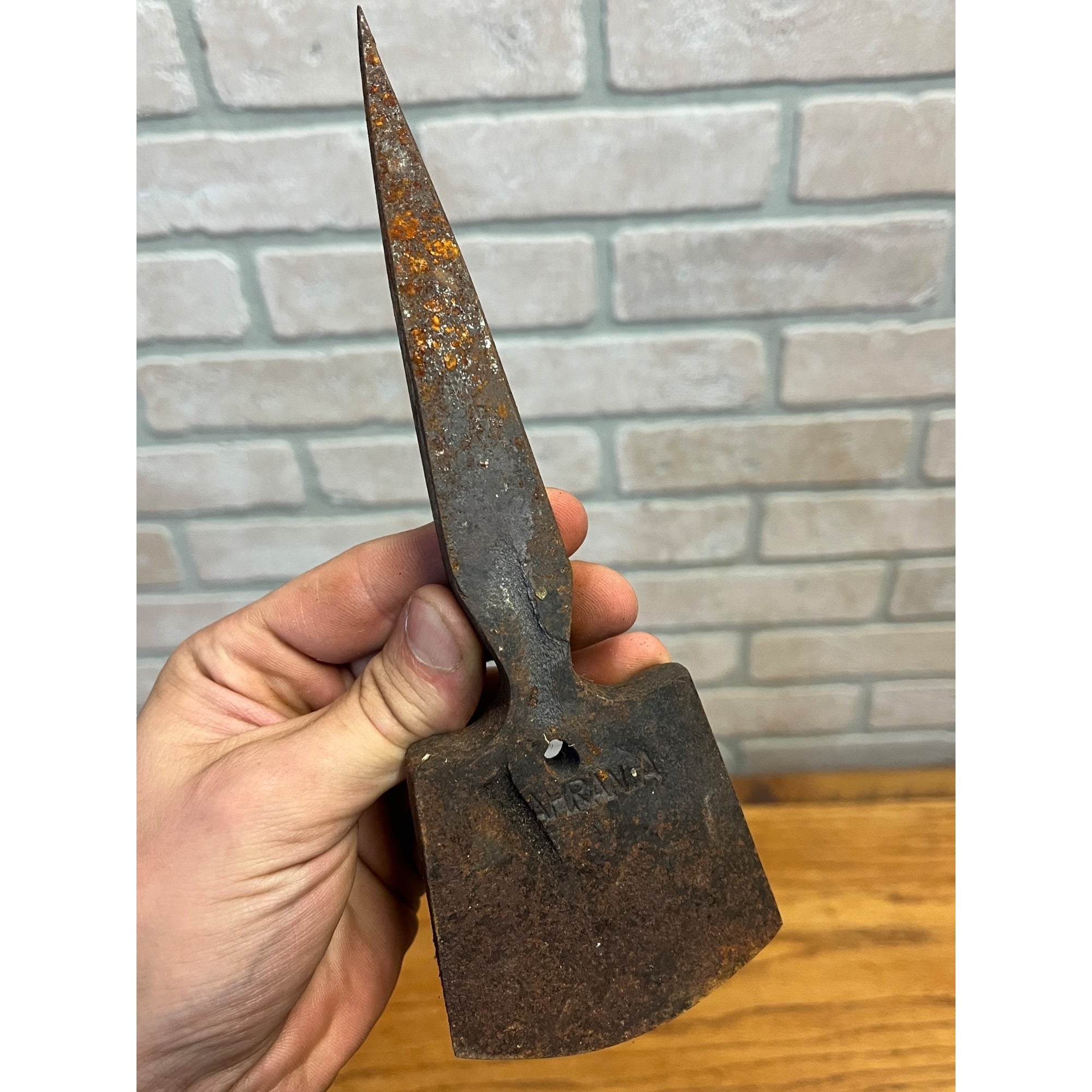 Antique South Asia / Indian Spring Steel Chopping Axe Tool Head Eagle Logo