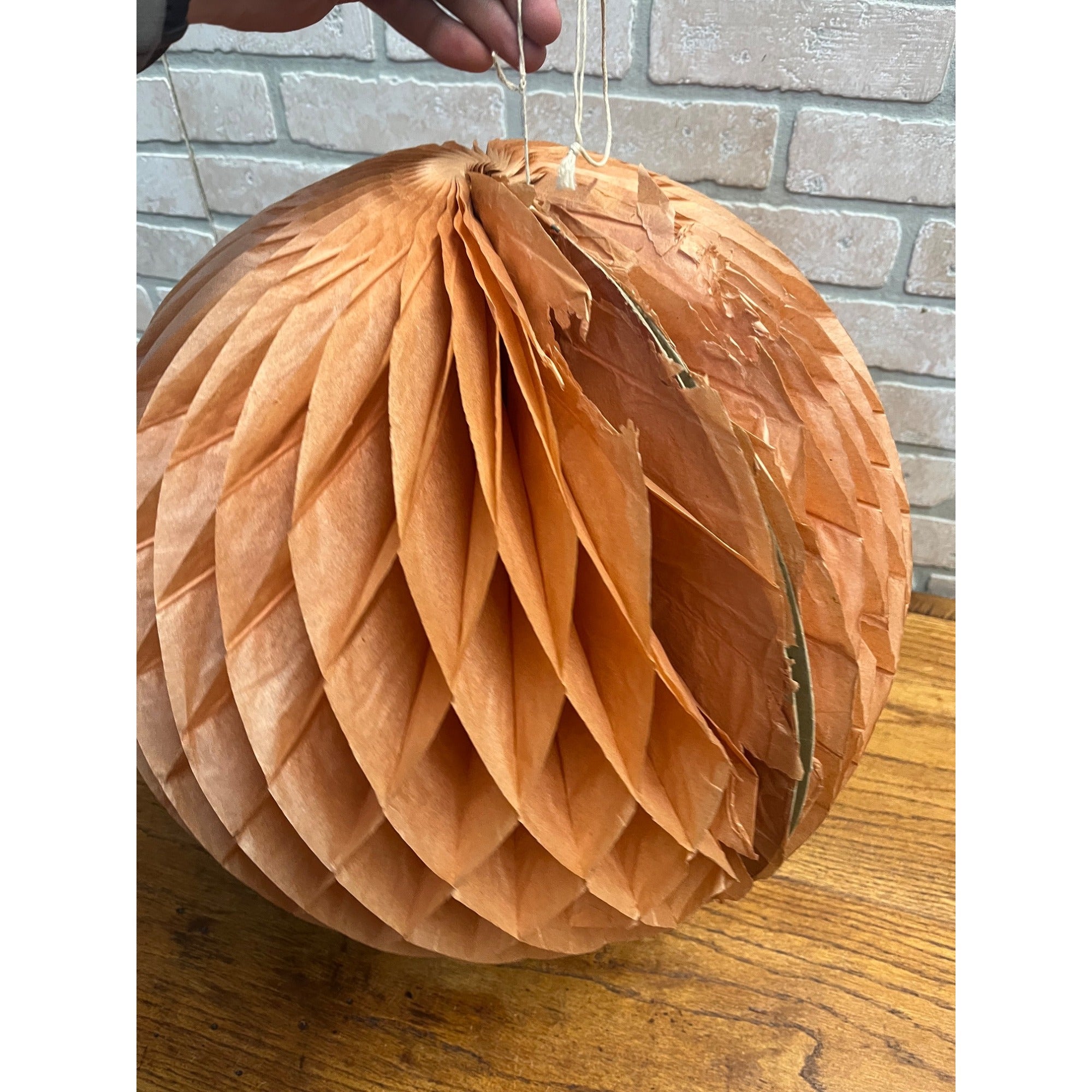 Vintage 1930s Halloween Orange Honeycomb Crepe Ball Large 16" Hanging Decor