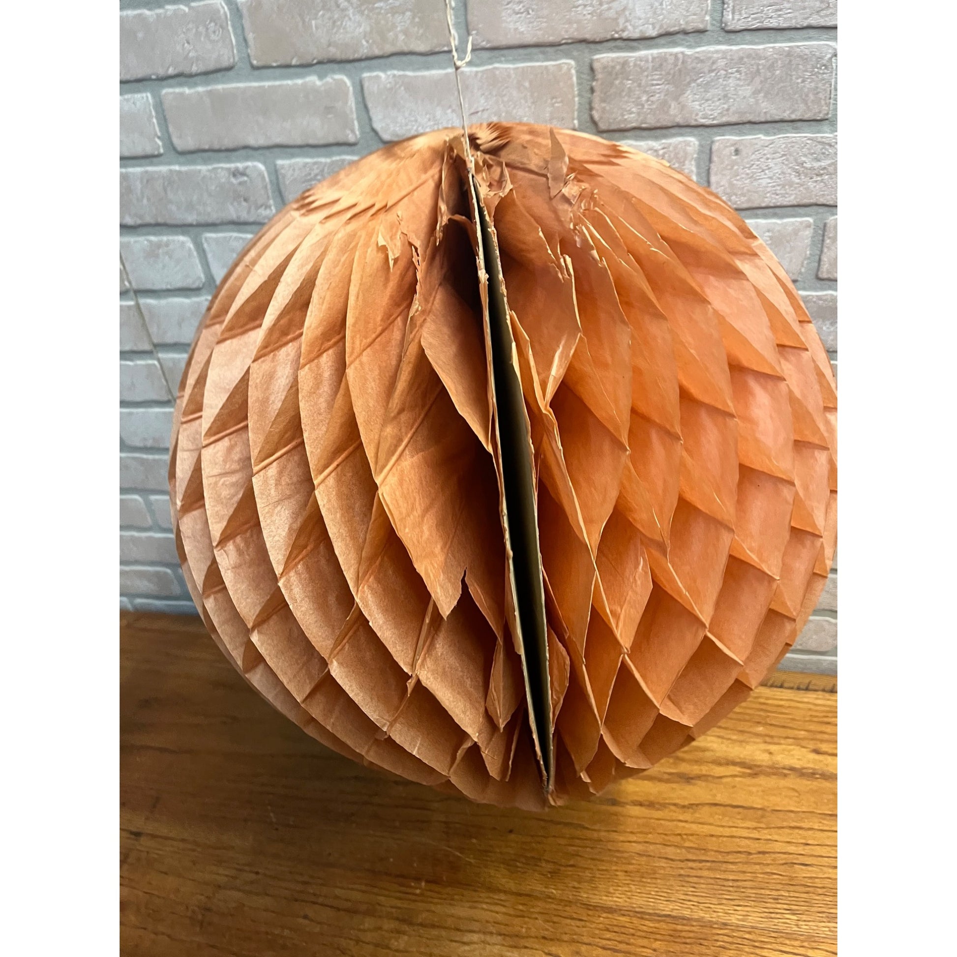 Vintage 1930s Halloween Orange Honeycomb Crepe Ball Large 16" Hanging Decor