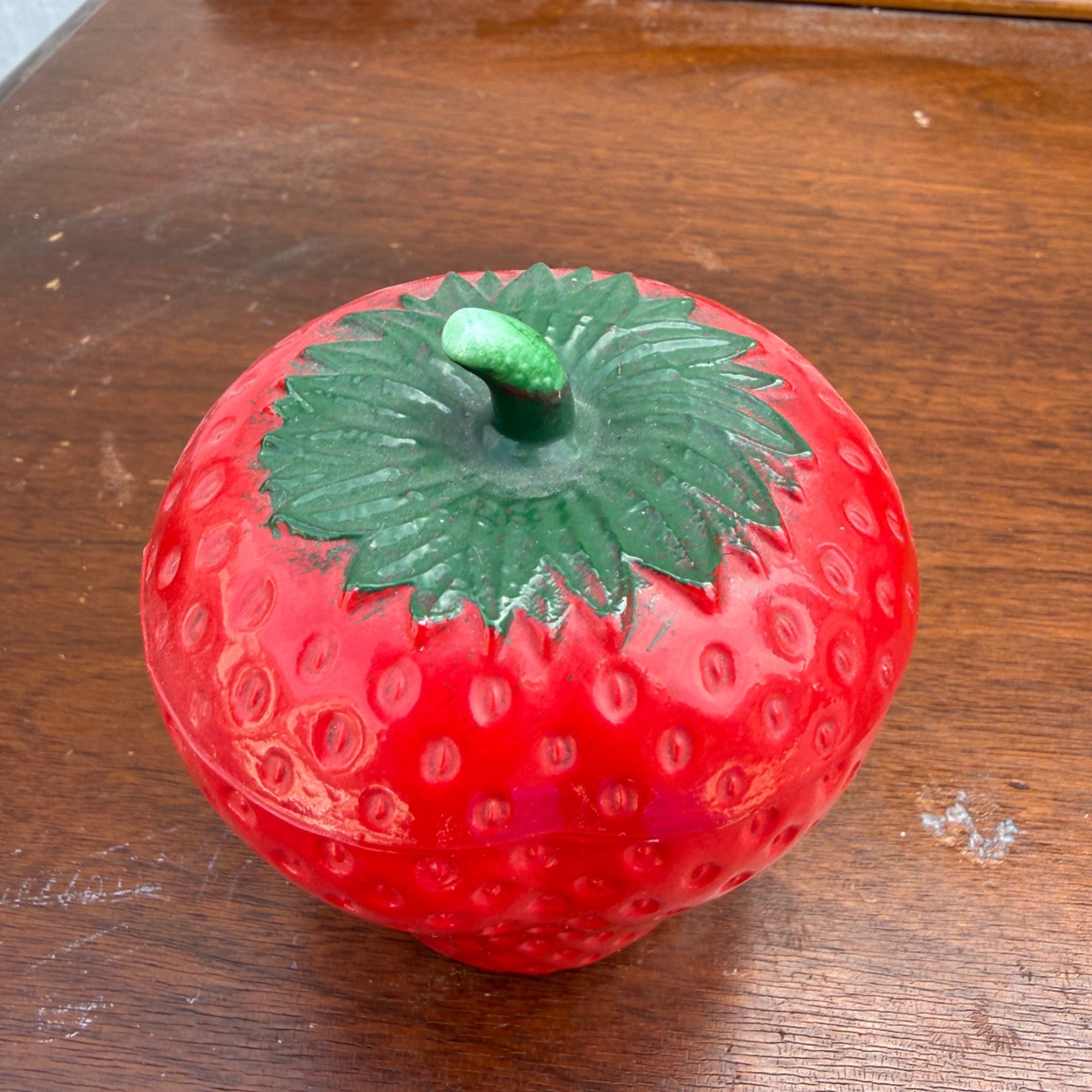 Vintage Hazel Atlas Painted Milk Glass Strawberry Jam Jar With Lid