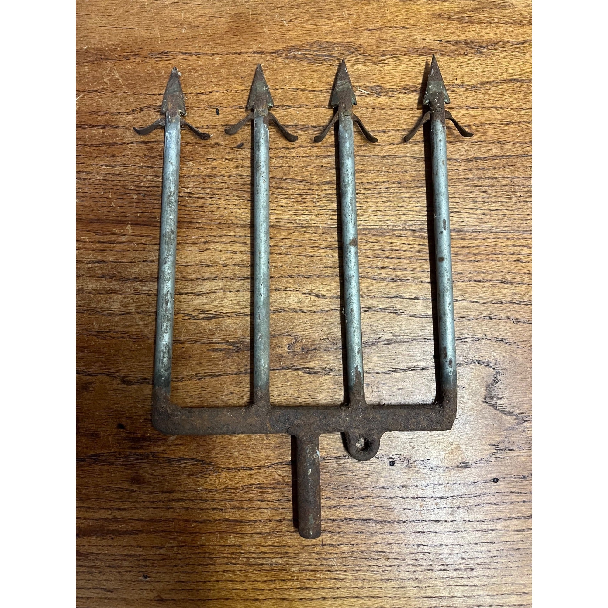Vintage Large Metal 4-Tine Prong Fishing Spear Cabin Decor Forged Steel