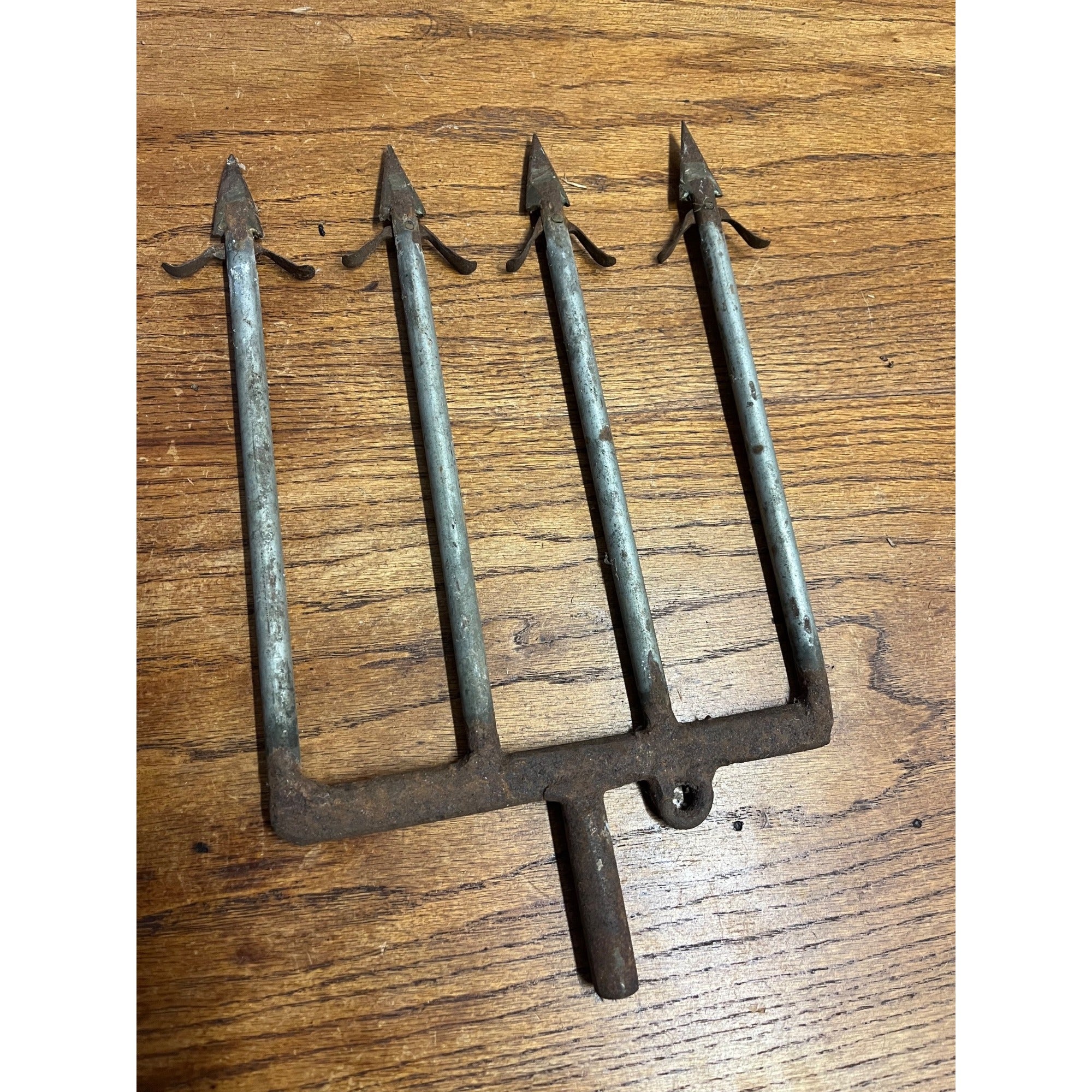 Vintage Large Metal 4-Tine Prong Fishing Spear Cabin Decor Forged Steel