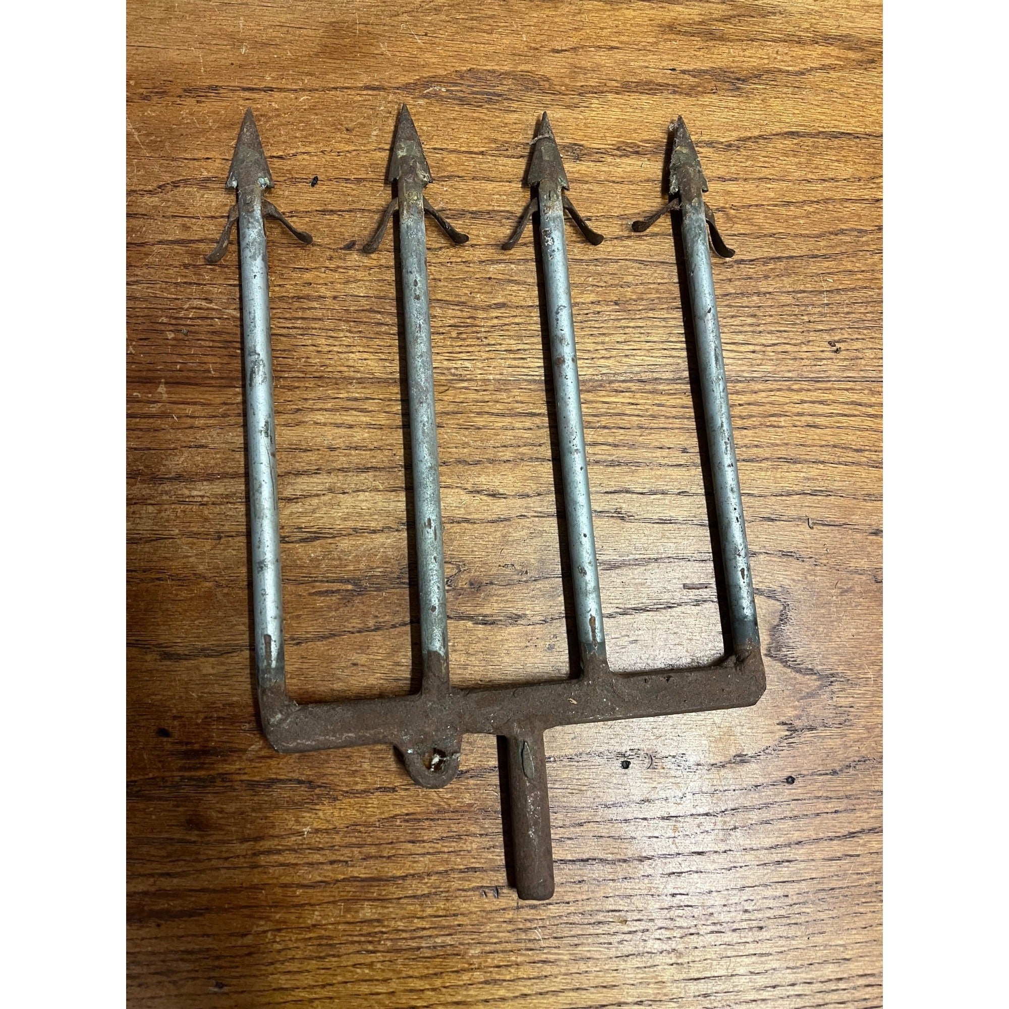 Vintage Large Metal 4-Tine Prong Fishing Spear Cabin Decor Forged Steel