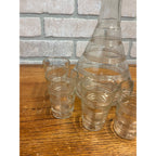 Vintage 1930s Art Deco Ribbed Glass Decanter Bar Set 7pc w/ Drinkign Glasses