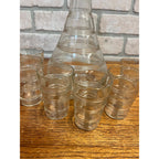 Vintage 1930s Art Deco Ribbed Glass Decanter Bar Set 7pc w/ Drinkign Glasses