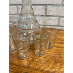 Vintage 1930s Art Deco Ribbed Glass Decanter Bar Set 7pc w/ Drinkign Glasses