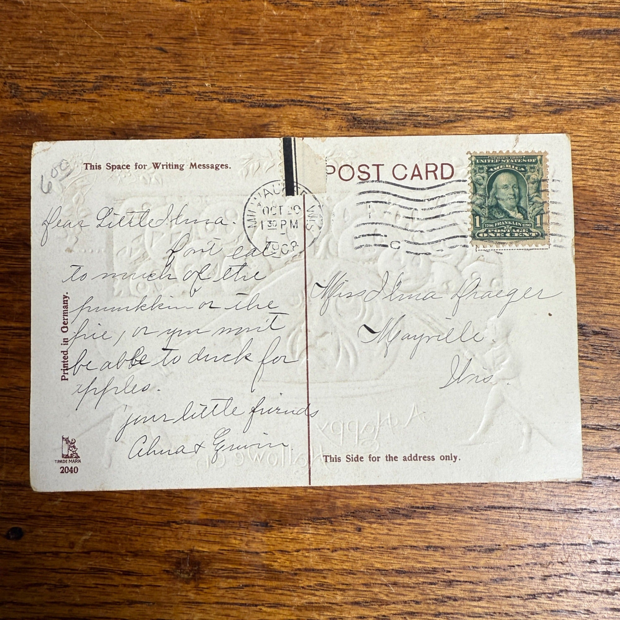 Happy Halloween Postcard Fork Knife Gnome Elf Jack-o-lantern Pumpkin 2040