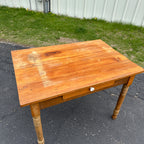 Antique Primitive Pine Wooden Table w/ Single Drawer