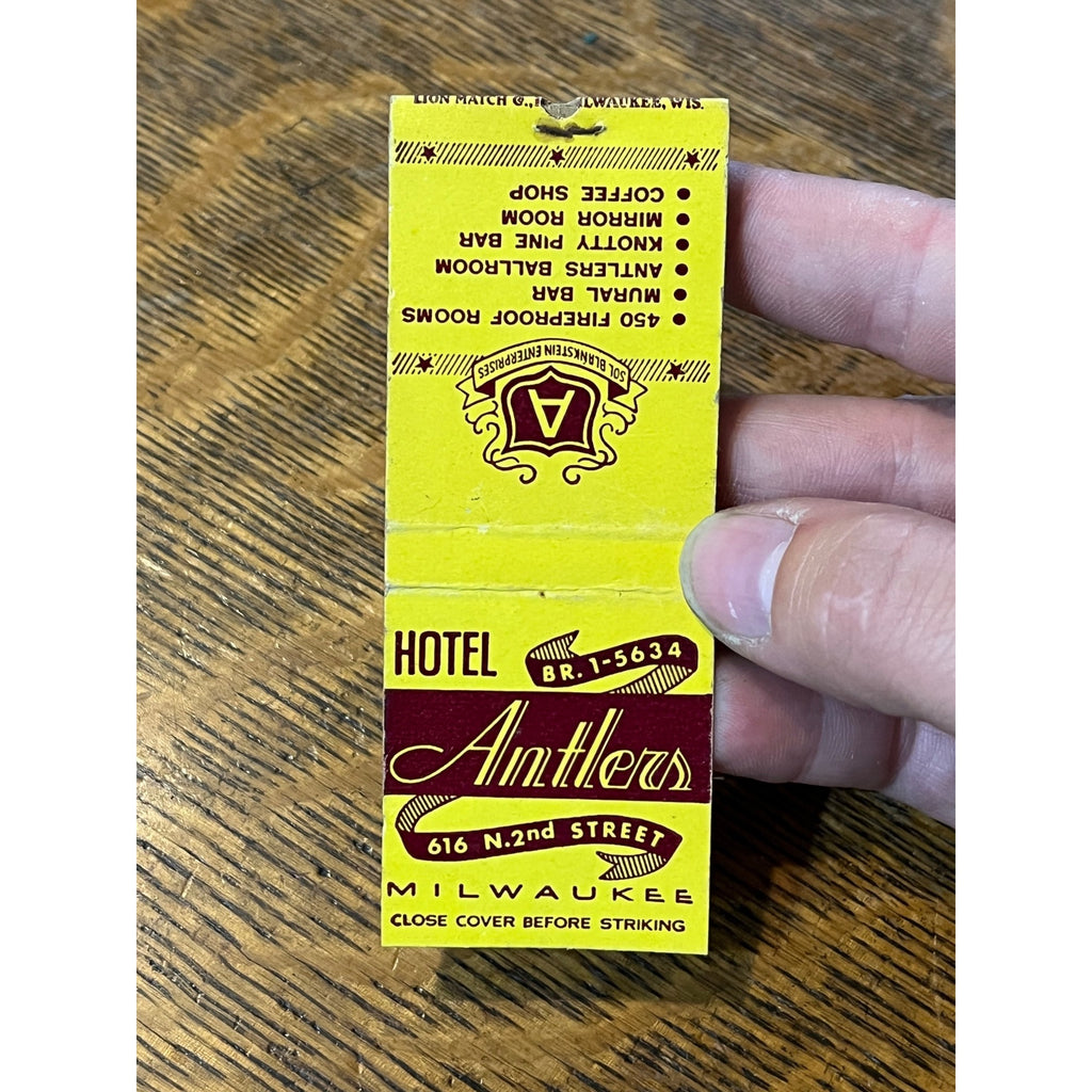 Vintage Matchbook Advertising - Hotel Antlers - Milwaukee, Wis.