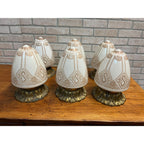 Antique Art Deco Nouveau Milk Glass Acorn Ceiling Light Fixtures Set (6)