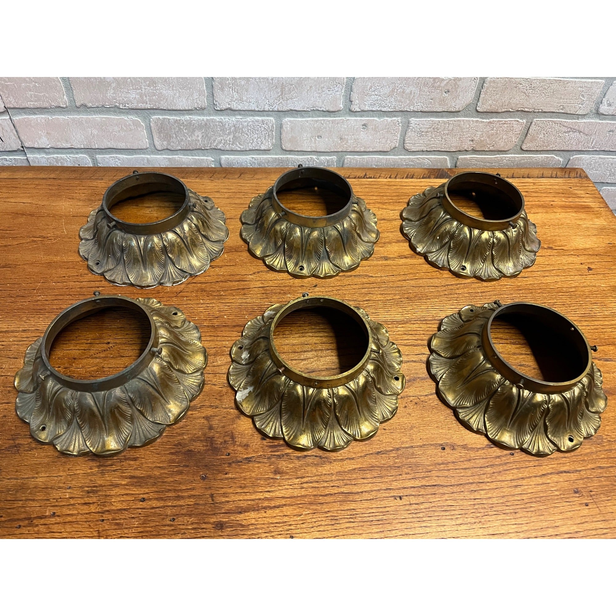 Antique Art Deco Nouveau Milk Glass Acorn Ceiling Light Fixtures Set (6)